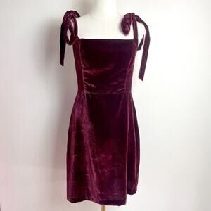 House of Harlow X Revolve NWT Velvet Mini Dress Small Burgundy Bow Coquette